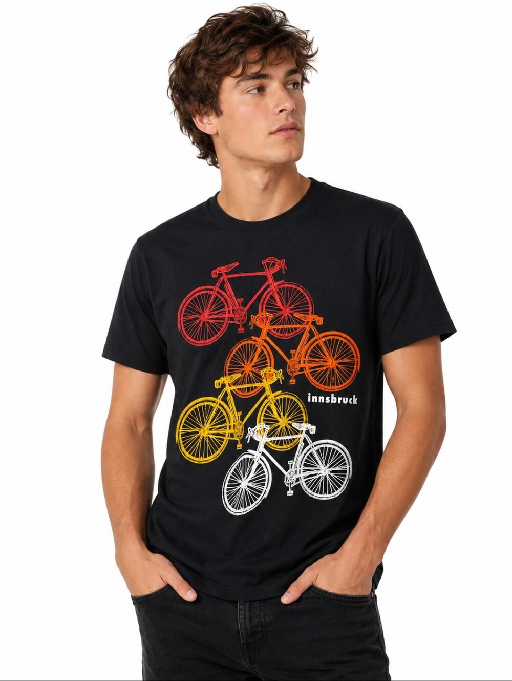 FOX Originals Innsbruck Bicycle Graphic Tee Black Cycling Shirt Size S Retro Bik